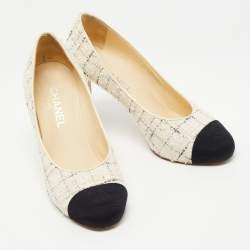 Pre Owned Chanel Multicolor Tweed and Leather CC Cap Toe Pumps Size 38