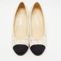 Pre Owned Chanel Multicolor Tweed and Leather CC Cap Toe Pumps Size 38