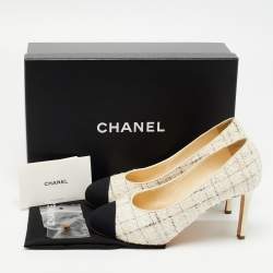 Pre Owned Chanel Multicolor Tweed and Leather CC Cap Toe Pumps Size 38