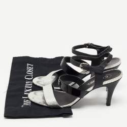 Chanel Black/Silver Leather and Python CC Ankle Strap Sandals Size 39.5