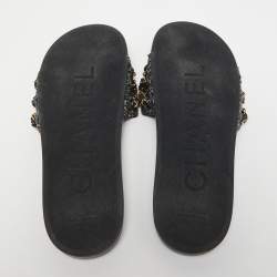 Chanel Multicolor Tweed and Leather Tropiconic Chain Slides Flats Size 39