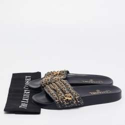 Chanel Multicolor Tweed and Leather Tropiconic Chain Slides Flats Size 39