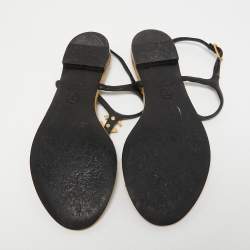 Chanel Black/Gold Leather CC Thong Slingback Flat Sandals Size 38