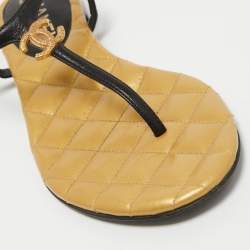 Chanel Black/Gold Leather CC Thong Slingback Flat Sandals Size 38