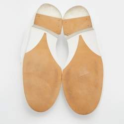 Pre Owned Chanel White Leather Logo Chain Link Slip On Loafers Size 38.5