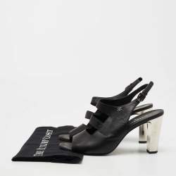 Pre Owned Chanel Black Leather CC Cutout Ankle Strap Sandals Size 39