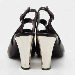 Pre Owned Chanel Black Leather CC Cutout Ankle Strap Sandals Size 39