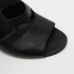 Pre Owned Chanel Black Leather CC Cutout Ankle Strap Sandals Size 39