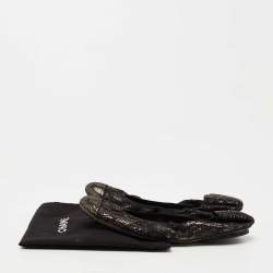 Pre Owned Chanel Metallic Bronze/Black Lace and Mesh CC Scrunch Ballet Flats Size 39