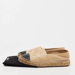 Chanel Beige/Black Leather CC Espadrille Flats Size 38