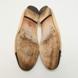 Pre Owned Chanel Beige/Black Leather CC Cap Toe Bow Ballet Flats Size 38