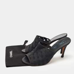 Pre Owned Chanel Black Mesh and Canvas CC Mules Size 41