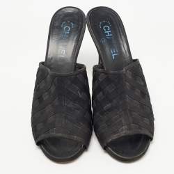 Pre Owned Chanel Black Mesh and Canvas CC Mules Size 41