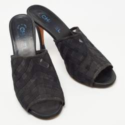 Pre Owned Chanel Black Mesh and Canvas CC Mules Size 41