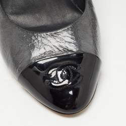 Pre Owned Chanel Grey/Black Cracked Leather Pointed Toe Pumps Size 39