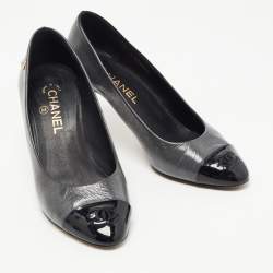 Pre Owned Chanel Grey/Black Cracked Leather Pointed Toe Pumps Size 39
