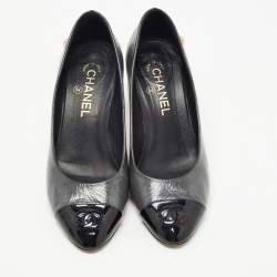 Pre Owned Chanel Grey/Black Cracked Leather Pointed Toe Pumps Size 39
