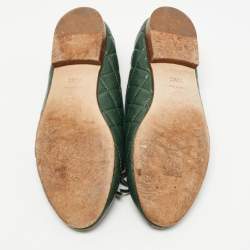 Pre Owned Chanel Green Quilted Leather CC Bow Ballet Flats Size 36.5 