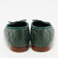 Pre Owned Chanel Green Quilted Leather CC Bow Ballet Flats Size 36.5 