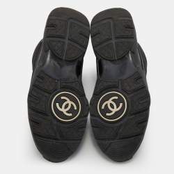 Chanel Black Neoprene Fabric CC Low Top Sneakers Size 38