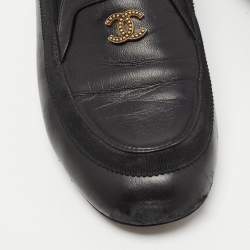 Chanel Black Leather CC Loafers Size 38