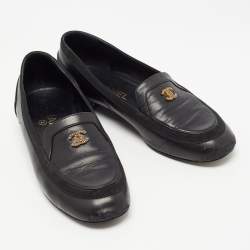 Chanel Black Leather CC Loafers Size 38