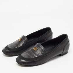 Chanel Black Leather CC Loafers Size 38 Chanel
