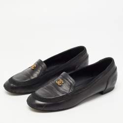 Chanel Black Leather CC Loafers Size 38