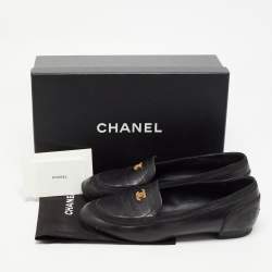 Chanel Black Leather CC Loafers Size 38