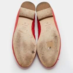 Chanel Red Quilted Leather CC Bow Cap Toe Ballet Flats Size 37
