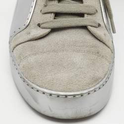 Pre Owned Chanel Grey/Silver Suede and Leather Low Top Sneakers Size 38