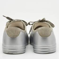 Pre Owned Chanel Grey/Silver Suede and Leather Low Top Sneakers Size 38