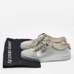 Pre Owned Chanel Grey/Silver Suede and Leather Low Top Sneakers Size 38