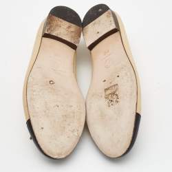 مملوكة مسبقًا Chanel Beige/Black Leather CC Ballet Flats Size 37
