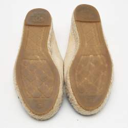 Chanel Beige/Blue Suede Faux Pearl Embellished CC Espadrille Flats Size 39