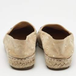 Chanel Beige/Blue Suede Faux Pearl Embellished CC Espadrille Flats Size 39