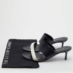 Chanel Black/White Leather Open Toe Slide Sandals Size 39.5