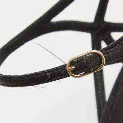 Chanel Black Leather Faux Pearl Camellia Strappy Ankle Strap Wedge Sandals Size 38