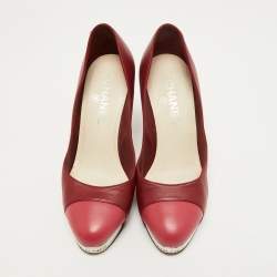 Chanel Red/Pink Leather CC Cap Toe Block Heel Platform Pumps Size 38