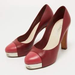 Chanel Red/Pink Leather CC Cap Toe Block Heel Platform Pumps Size 38
