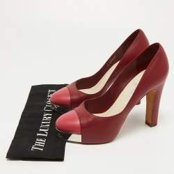 Chanel Red/Pink Leather CC Cap Toe Block Heel Platform Pumps Size 38