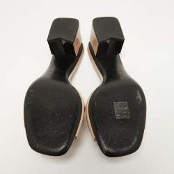 Chanel Beige Patent Leather Block Heel Slide Sandals Size 39