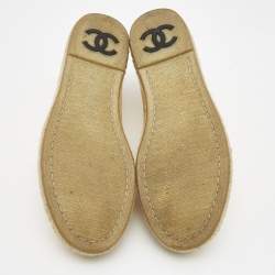 Pre Owned Chanel Metallic Gold Leather CC Slip On Espadrilles Flats Size 35.5