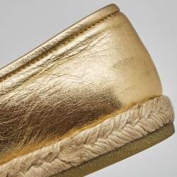 Pre Owned Chanel Metallic Gold Leather CC Slip On Espadrilles Flats Size 35.5