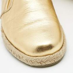 Pre Owned Chanel Metallic Gold Leather CC Slip On Espadrilles Flats Size 35.5