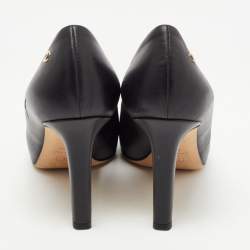Pre Owned Chanel Black Leather and Patent Cap Toe CC Pumps Size 36.5