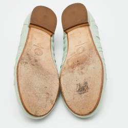Pre Owned Chanel Mint Green Leather Gathered CC Cap Toe Ballet Flats Size 37