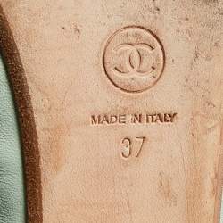 Pre Owned Chanel Mint Green Leather Gathered CC Cap Toe Ballet Flats Size 37