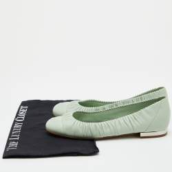 Pre Owned Chanel Mint Green Leather Gathered CC Cap Toe Ballet Flats Size 37