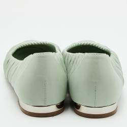 Pre Owned Chanel Mint Green Leather Gathered CC Cap Toe Ballet Flats Size 37